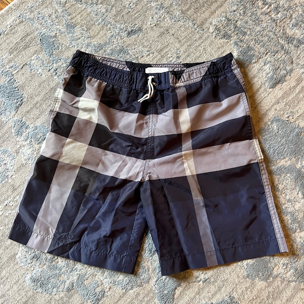 Burberry Kids /Boys Check Swim Shorts - Navy Blue and Gray